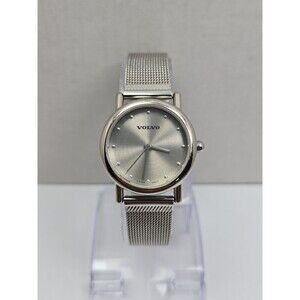 Womens Volvo Swiss 27mm Silver Tone Mesh Bracelet Quartz Watch 3ATM New Battery